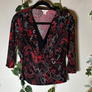 Christopher & Banks Red and Black Paisley Blouse